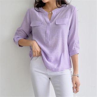 Tab-sleeve Open-placket Blouse