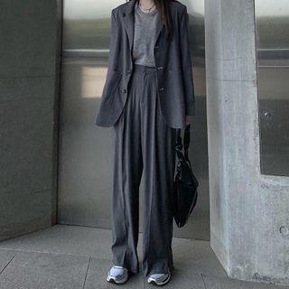 Single-breasted Plaid Blazer / Wide Leg Pants