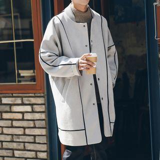 Contrast Trim Buttoned Long Coat