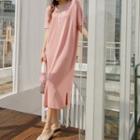 Open-placket Piped Maxi Knit Dress