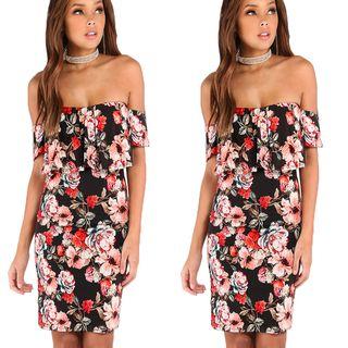 Floral Print Strapless Bodycon Dress