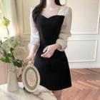 Sweetheart-neck Two-tone Dress Black - One Size