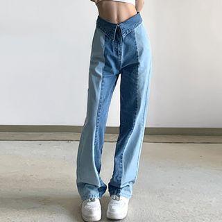 High Waist Two-tone Jeans