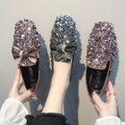 Square Toe Rhinestone Bow Accent Loafers