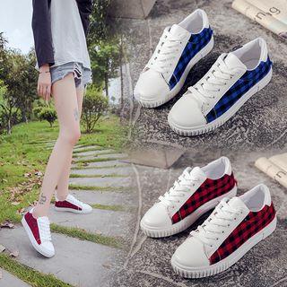Plaid Panel Faux Leather Sneakers
