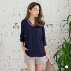 V-neck Embroidered Chiffon Top