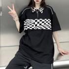 Elbow-sleeve Check Panel Polo Shirt