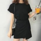 Plain Short-sleeve T-shirt Dress Black - One Size