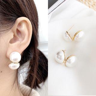 Faux Pearl Earring 1 Pair - Wer-358 - 925 Silver - One Size