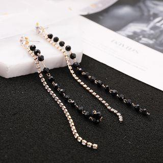 Rhinestone Faux Crystal Fringed Earring 1 Pair - Rhinestone Faux Crystal - Black - One Size