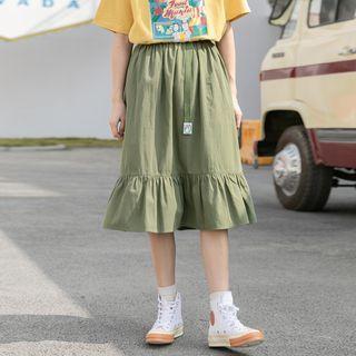 Ruffle Midi A-line Skirt Green - M