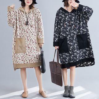 Paneled Floral-print Hoodie Dress