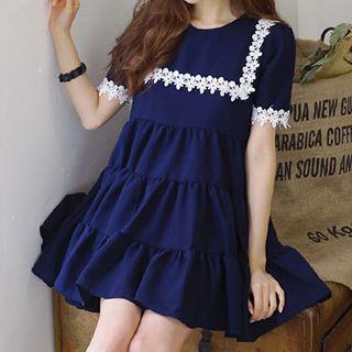 Lace Trim Short-sleeve Dress