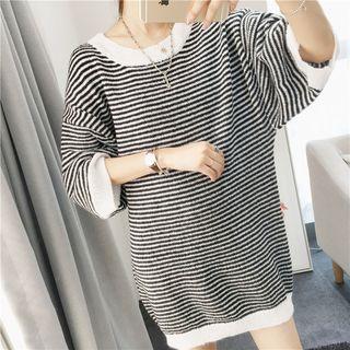 Striped 3/4 Sleeve Long Sweater