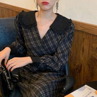 Peter Pan Collar Plaid Maxi Dress