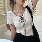 Lace-up Lettuce Edge Short-sleeve T-shirt