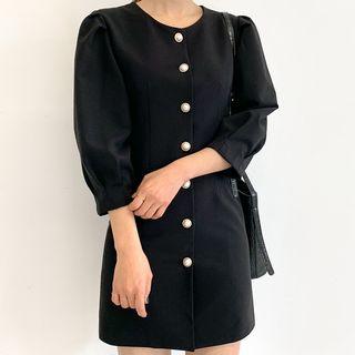 Faux-pearl Button Mini Dress