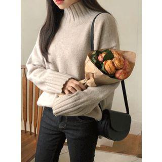 High-neck Slit-side Knit Top