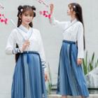 Long-sleeve Embroidered Hanfu Top / Midi A-line Pleated Skirt