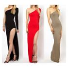 One Shoulder Side Slit Sheath Evening Gown