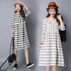 Stripe Linen Cotton Long-sleeve Dress