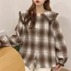 Doll-collar Plaid Button-up Blouse