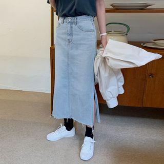 Slit-hem Denim Maxi Skirt