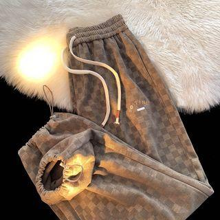 Check Drawstring-cuff Wide Leg Pants