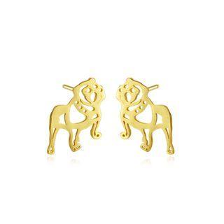 Sterling Silver Plated Gold Simple Cute Puppy Stud Earrings Golden - One Size