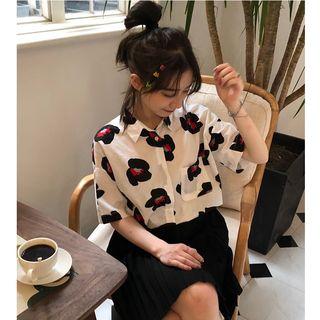 Elbow-sleeve Printed Shirt / A-line Mini Skirt