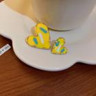 Heart Glaze Asymmetrical Alloy Earring 1 Pair - Asymmetric - Gold & Yellow & Blue - One Size