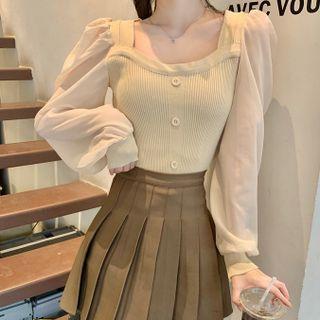 Square-neck Knit Panel Crop Top