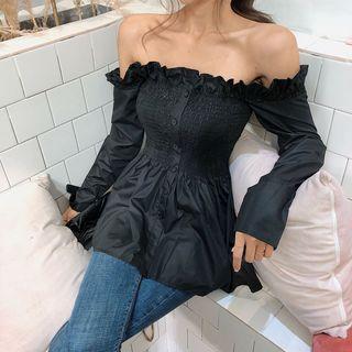 Long-sleeve Off-shoulder Ruffled Blouse