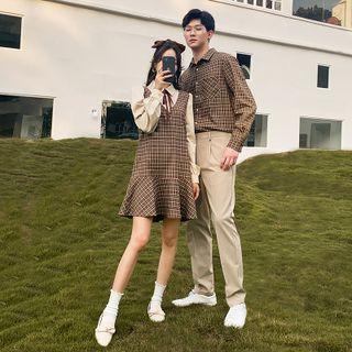 Couple Matching Plaid Shirt / Long-sleeve A-line Dress