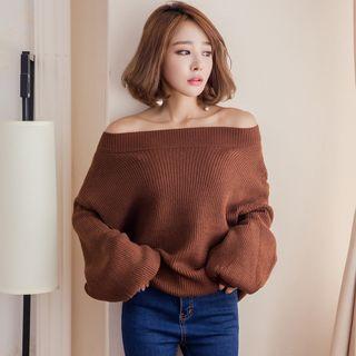 Lantern-sleeve Off-shoulder Sweater