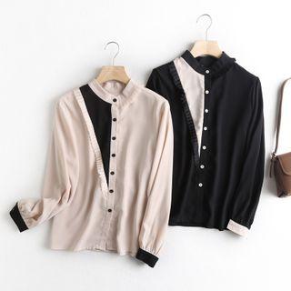 Two-tone Panel Long-sleeve Blouse