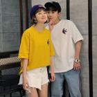 Couple Matching Elbow-sleeve Fish Embroidery T-shirt