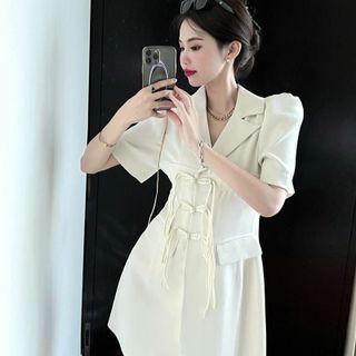 Short-sleeve Frog-button Blazer Dress