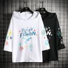 3/4-sleeve Lettering Print Hoodie