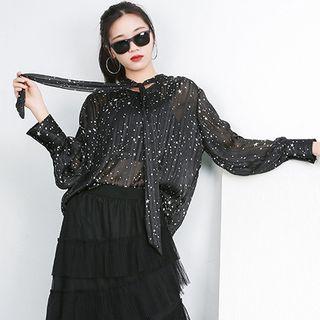 Long-sleeve Star Pattern See-through Top