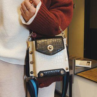 Croc Grain Color Block Crossbody Bag