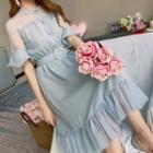 Chiffon Panel Mesh Flare-sleeve A-line Dress