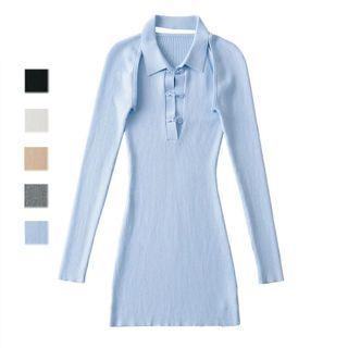 Set: Halter-neck Frog Button Knit Mini Bodycon Dress + Shrug