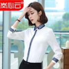 Contrast-trim Shirt/ Slim-fit Dress Pants/ Set