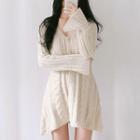 Ribbed V-neck Long-sleeve Dress