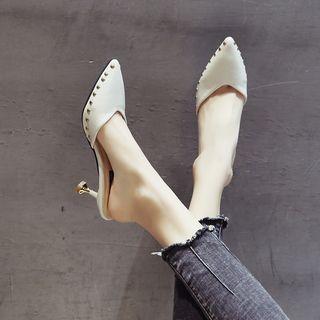 Pointed Studded High Heel Mules