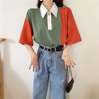 Color Block Polo Shirt / Roll Up Jeans
