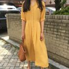 Short-sleeve V-neck Heart Dress Yellow - One Size
