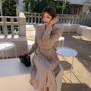 Accordion-pleat Long Wrap Dress