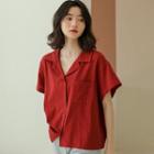 V-neck Short-sleeve Shirt Red - One Size